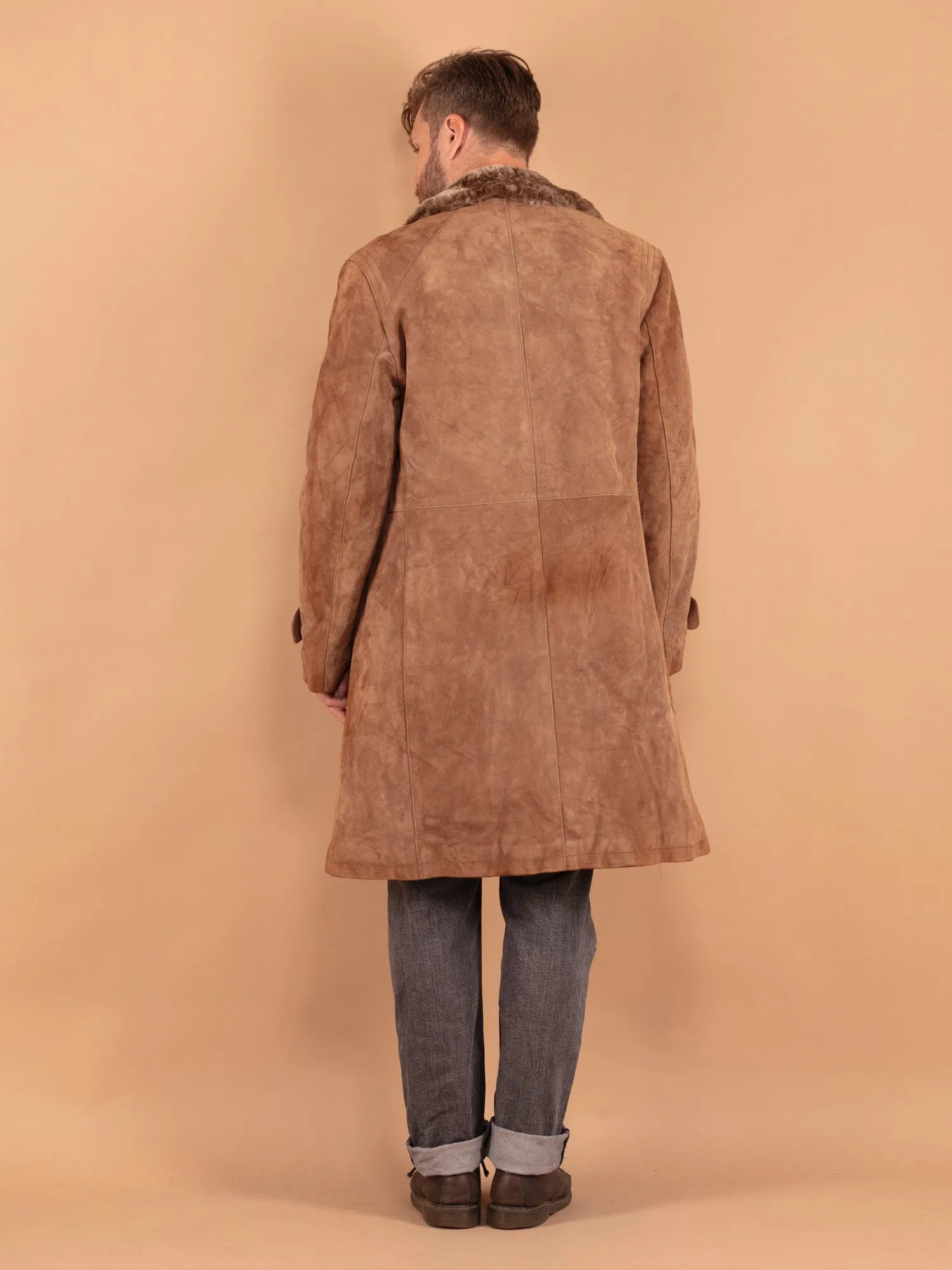 Vintage 70's Men Suede Sherpa Coat in Beige