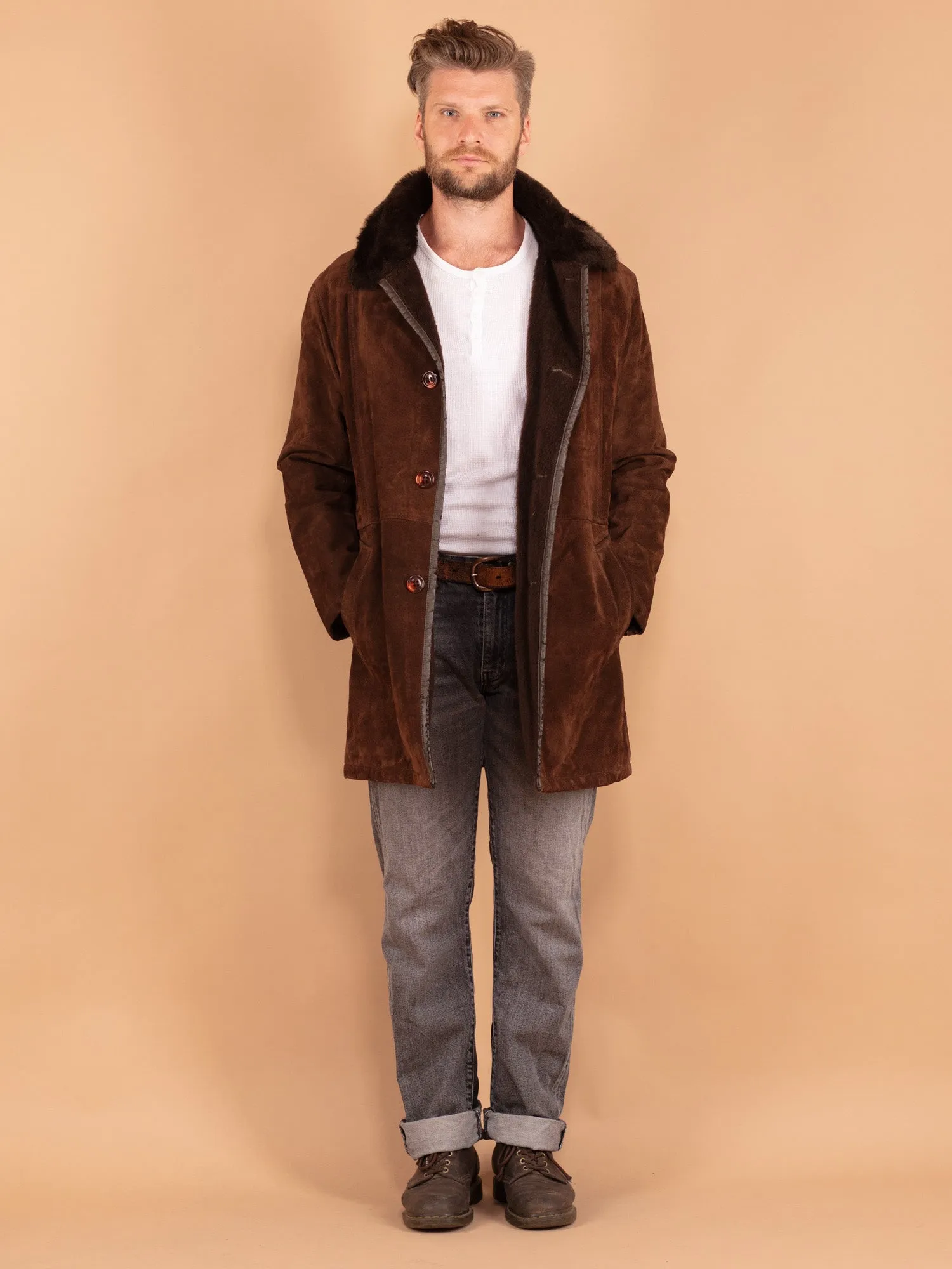 Vintage 70's Men Suede Sherpa Coat in Brown