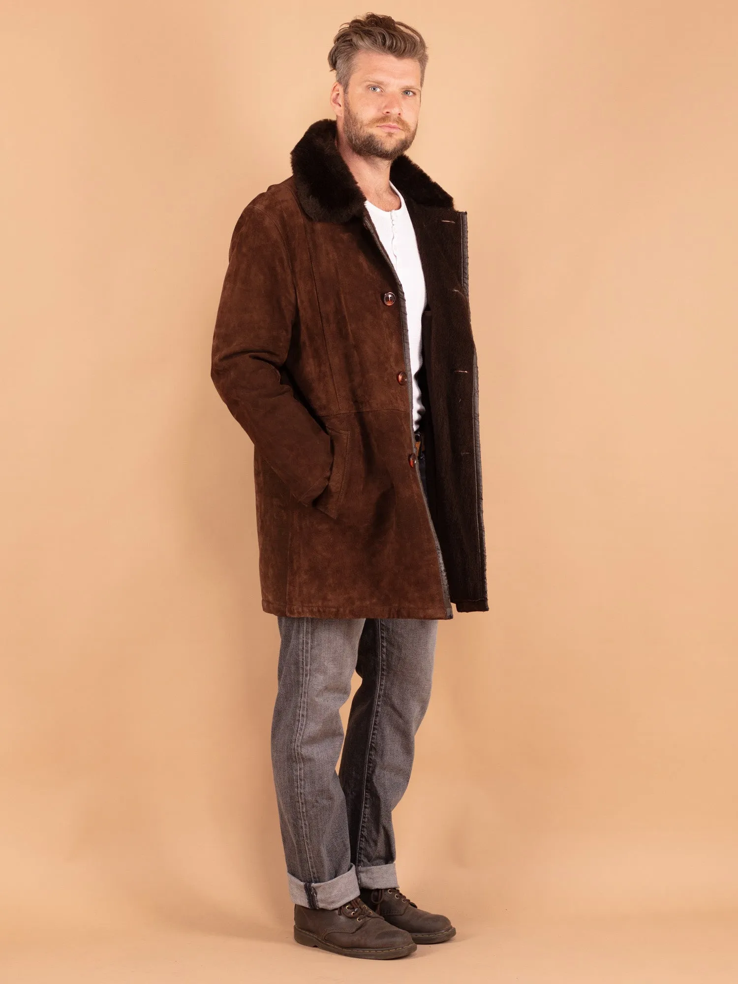 Vintage 70's Men Suede Sherpa Coat in Brown