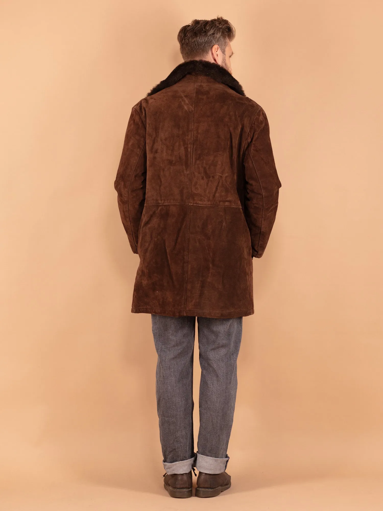 Vintage 70's Men Suede Sherpa Coat in Brown