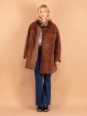 Vintage 70's Women Oversized Sheepskin Coat in Brown