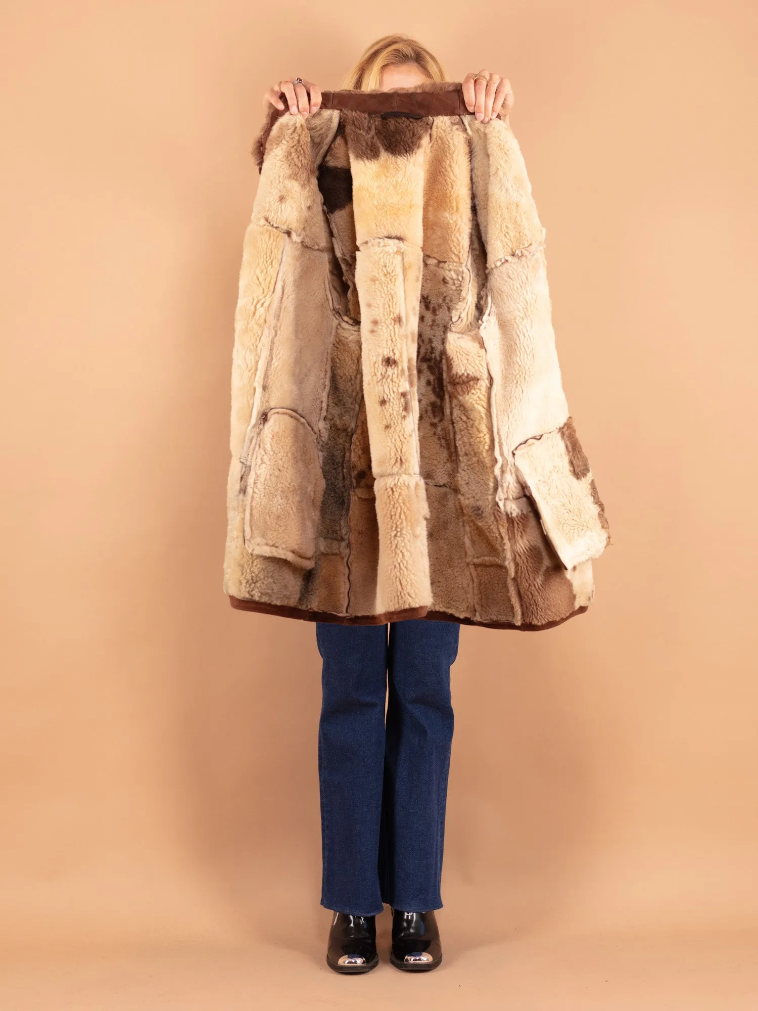 Vintage 70's Women Oversized Sheepskin Coat in Brown