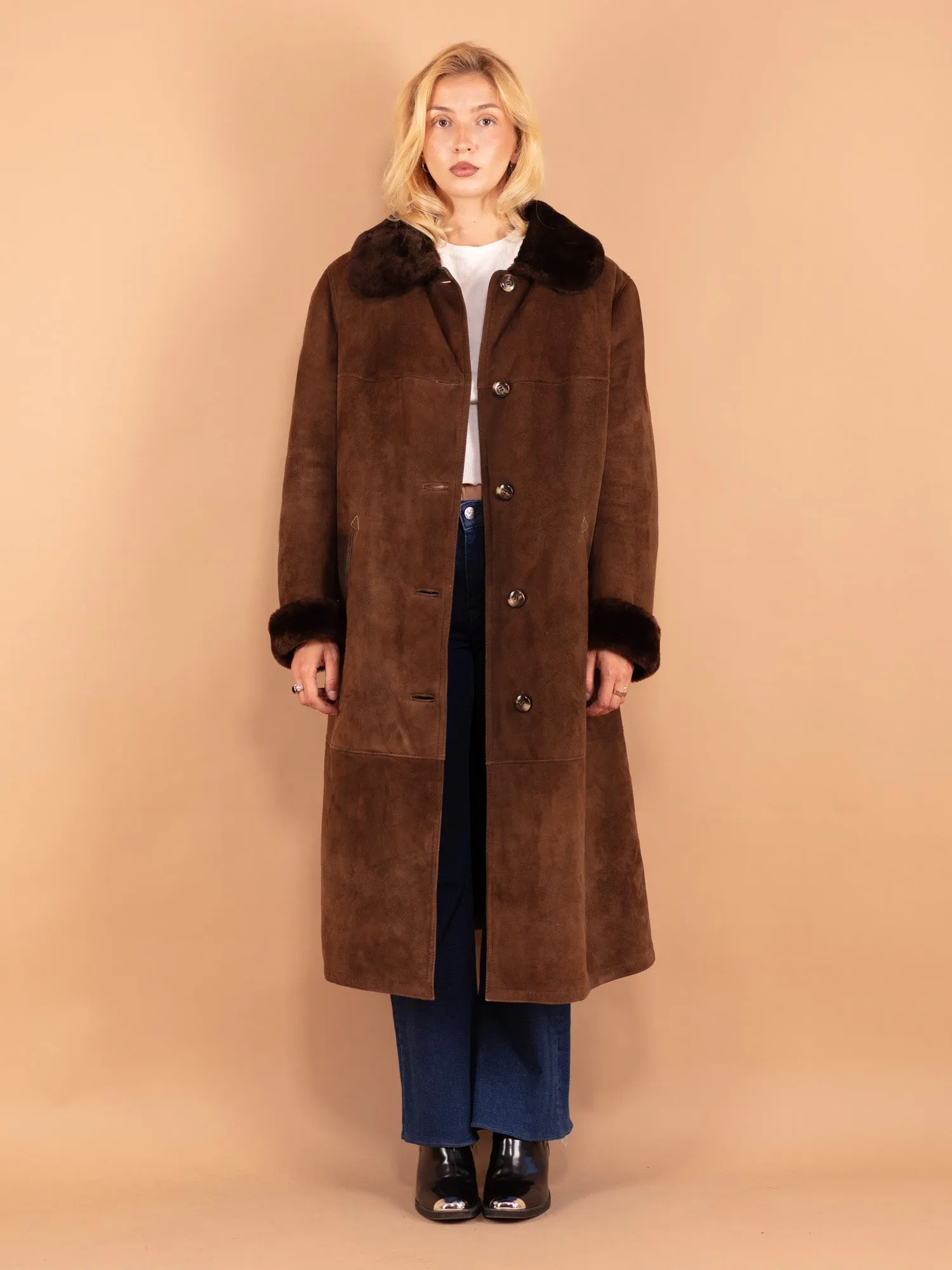 Vintage 70's Women Sheepskin Coat in Brown