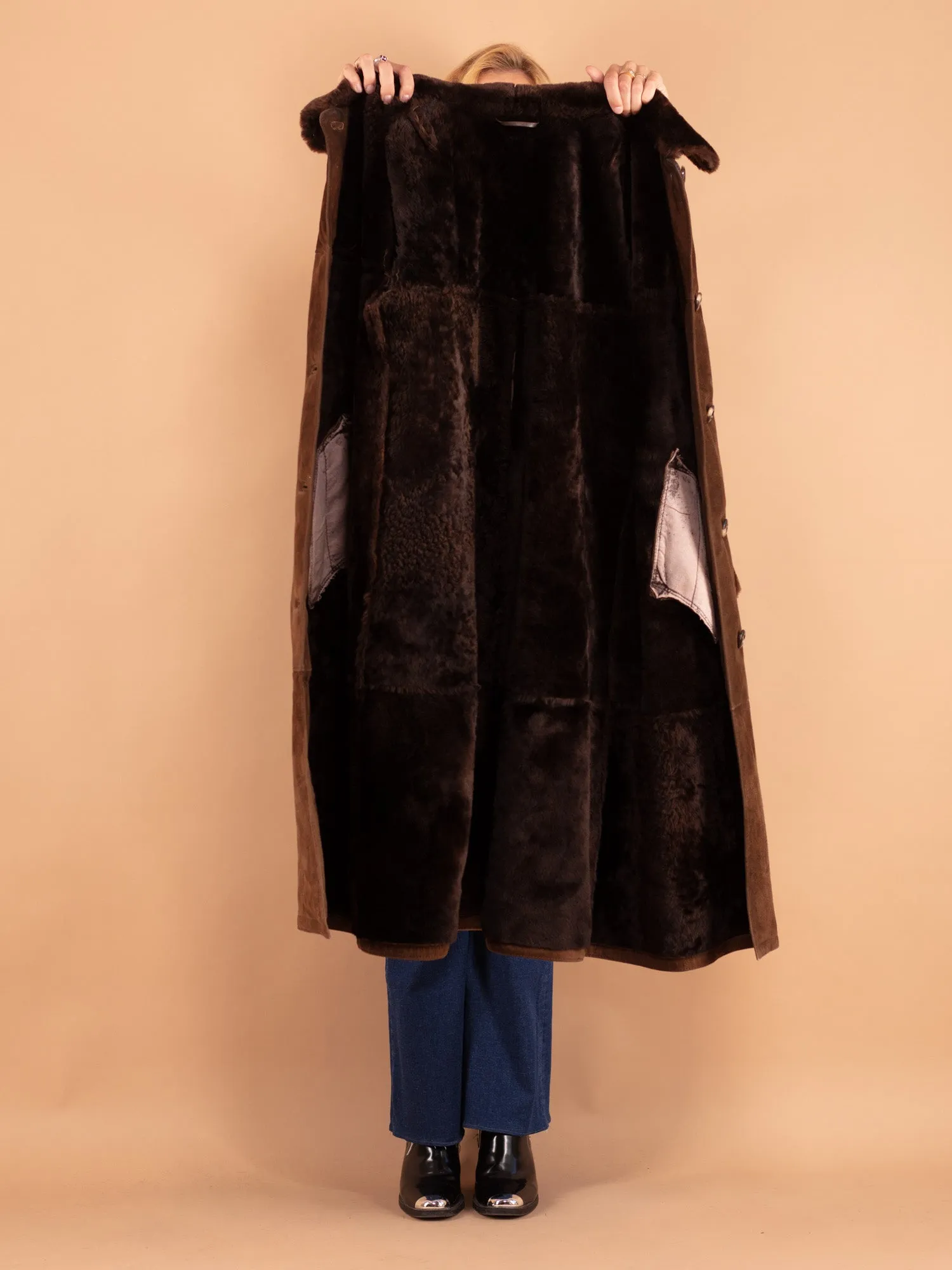 Vintage 70's Women Sheepskin Coat in Brown