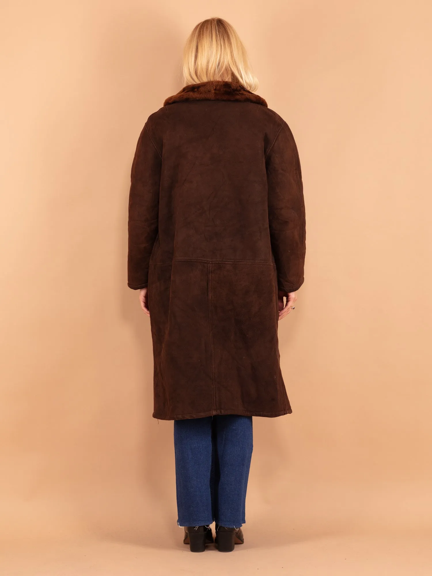 Vintage 70's Women Sheepskin Long Coat in Brown