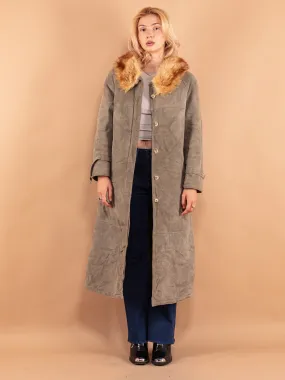 Vintage 70's Women Sheepskin Long Coat in Sage Green