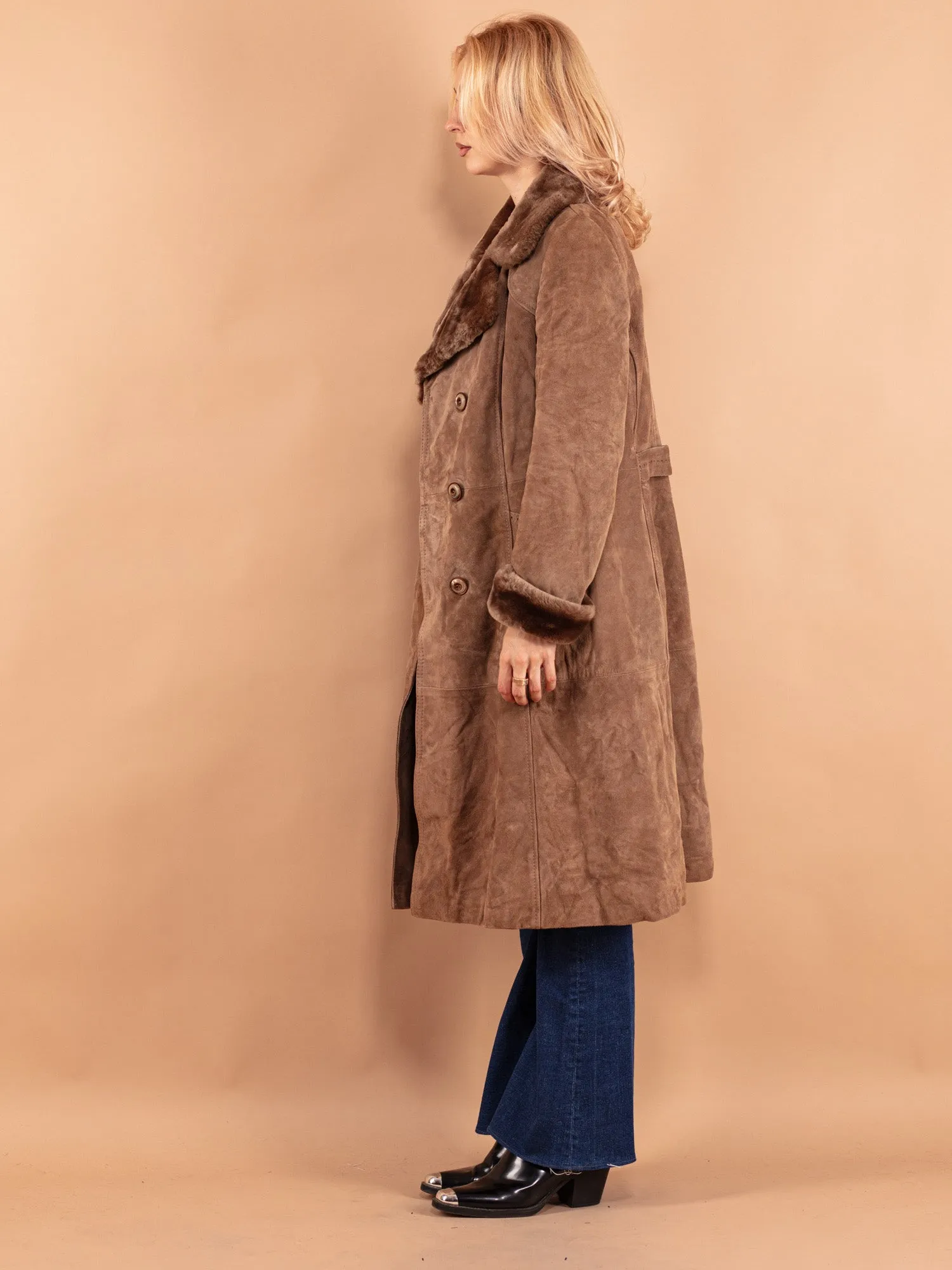 Vintage 70's Women Suede Sherpa Coat in Brown