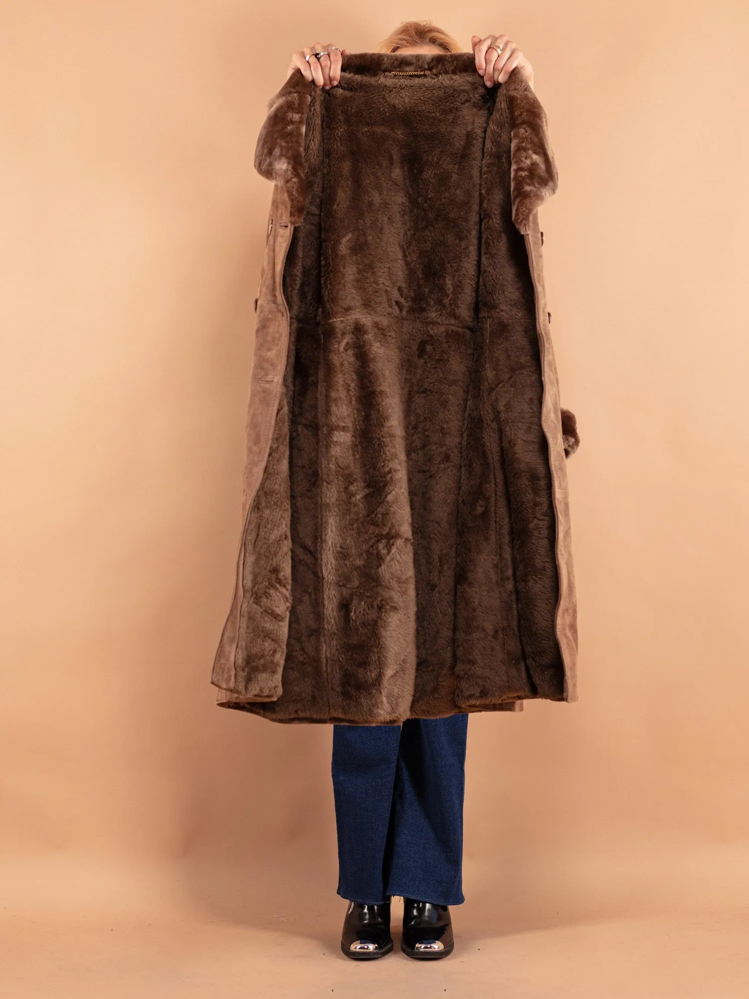 Vintage 70's Women Suede Sherpa Coat in Brown