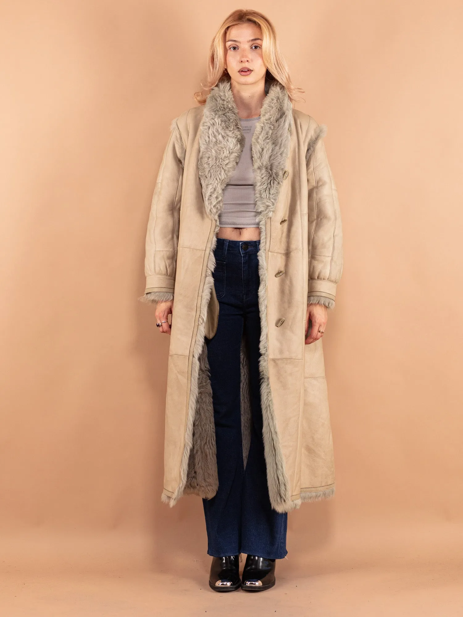 Vintage 80's Women Sheepskin Coat in Beige