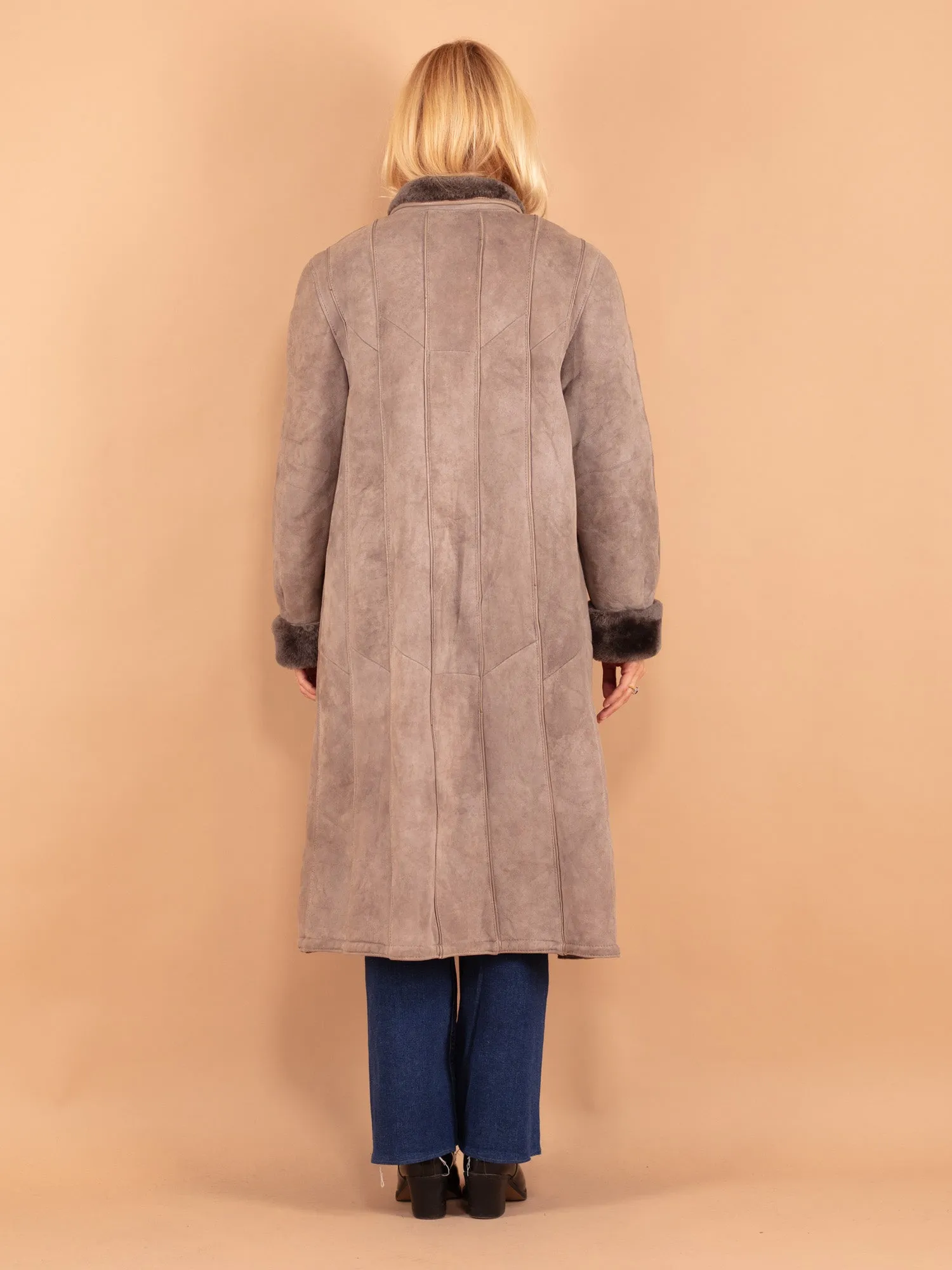 Vintage 80's Women Sheepskin Long Coat in Beige