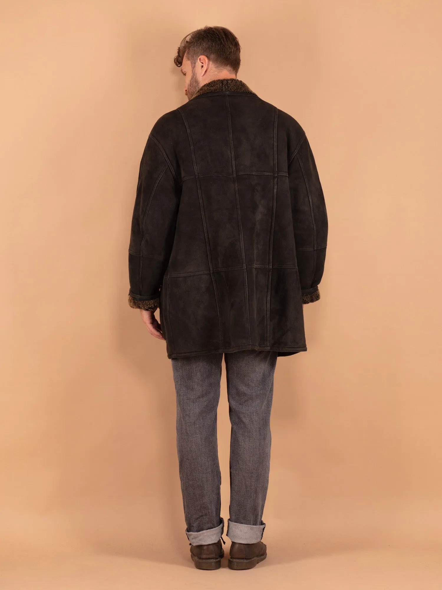 Vintage 90's Men Sheepskin Coat in Black