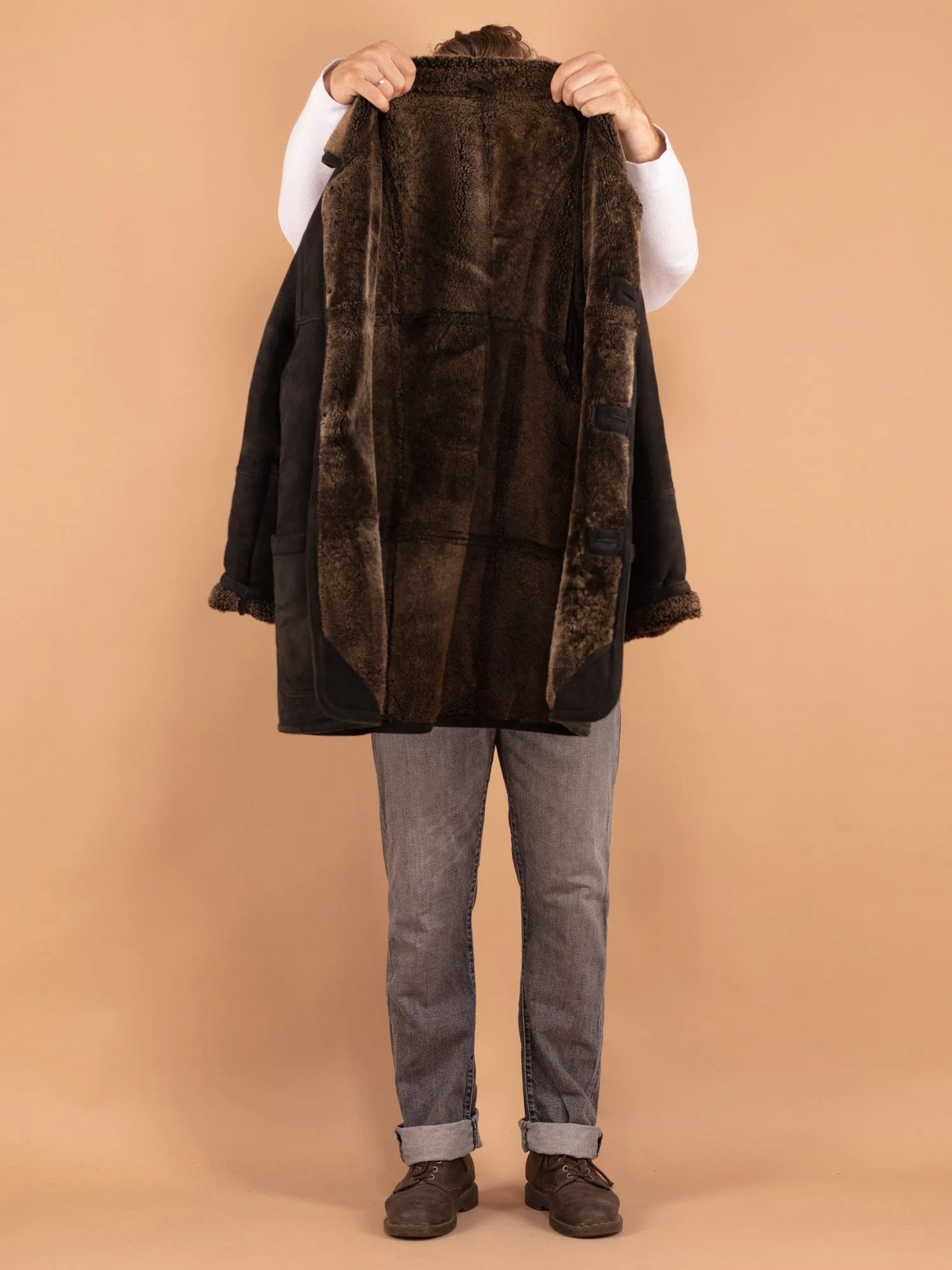 Vintage 90's Men Sheepskin Coat in Black