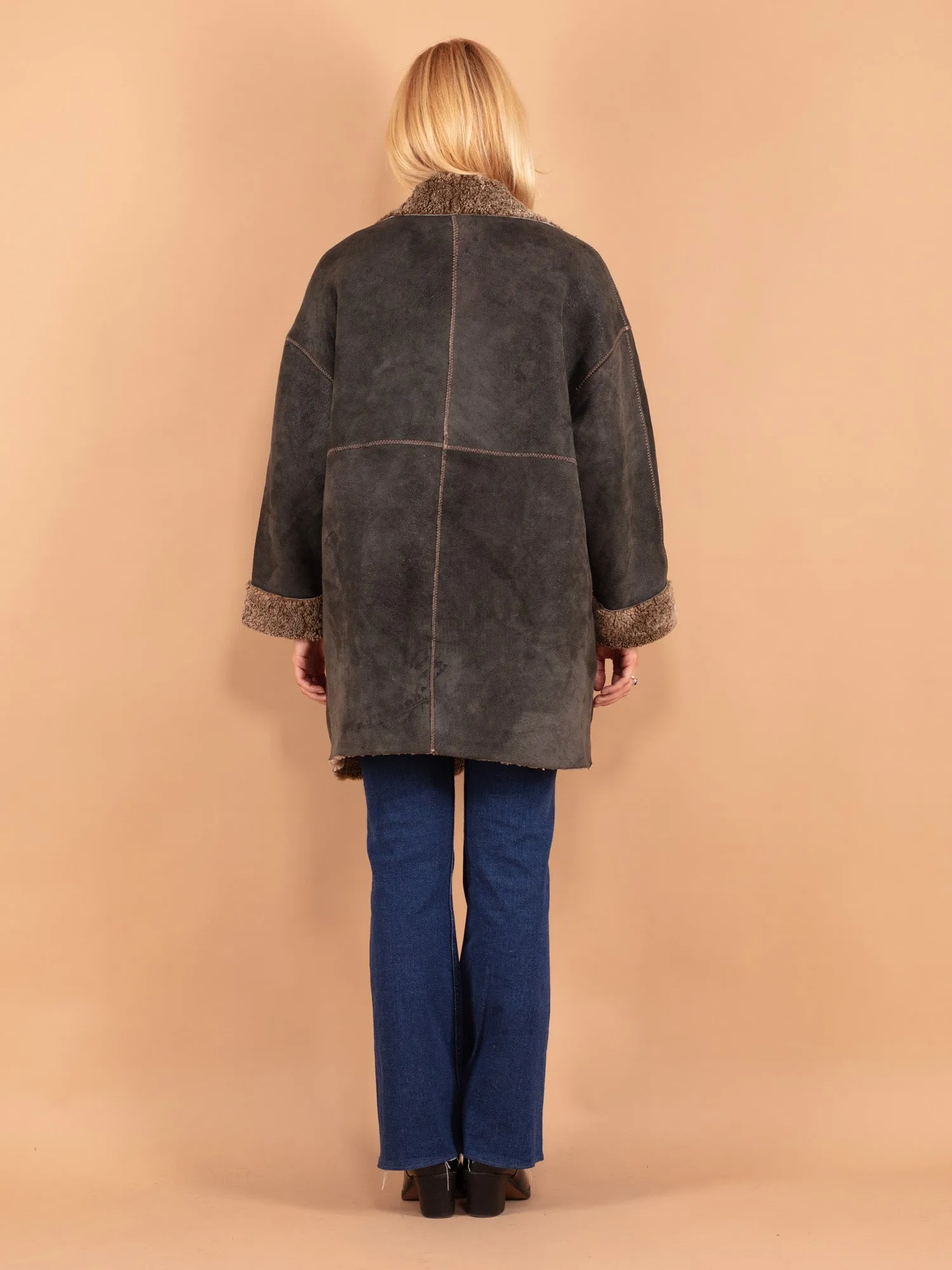 Vintage 90's Women Sheepskin Coat in Black