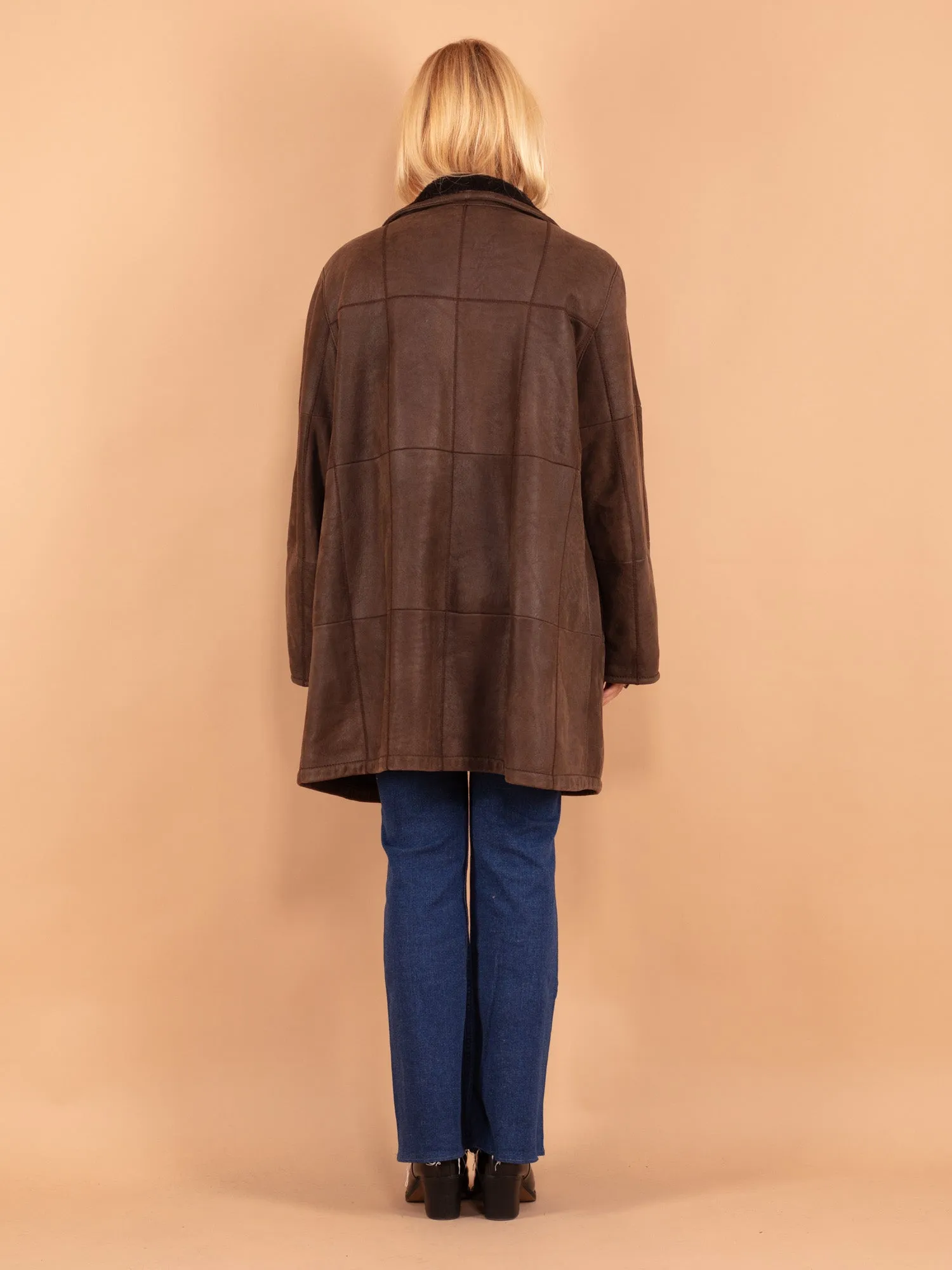 Vintage 90's Women Sheepskin Coat in Brown