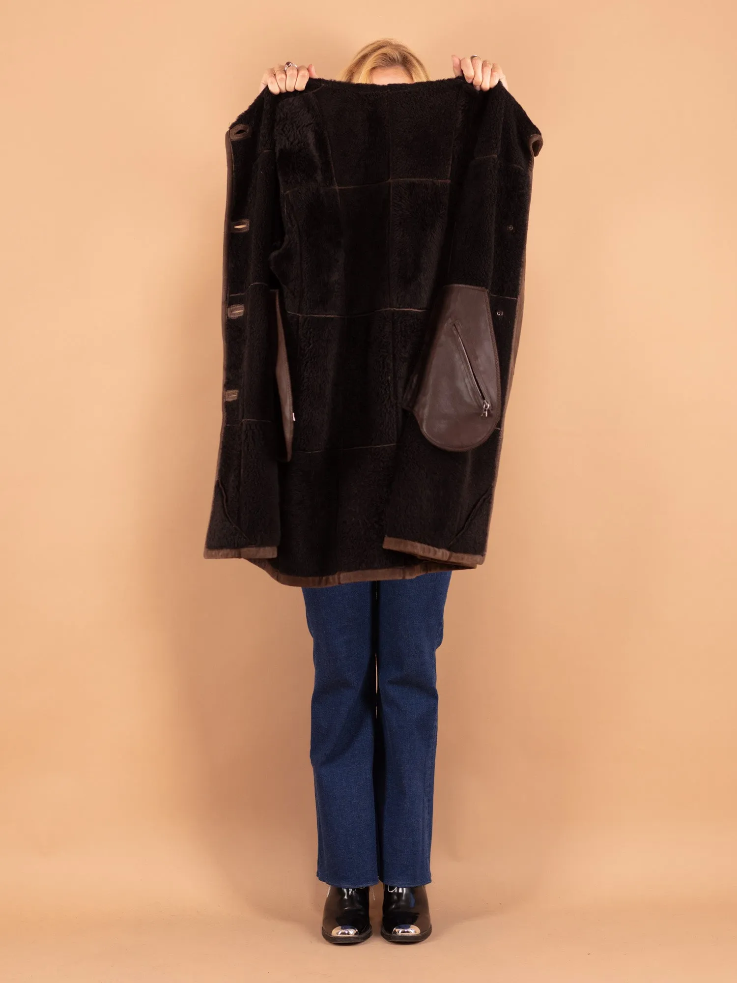 Vintage 90's Women Sheepskin Coat in Brown