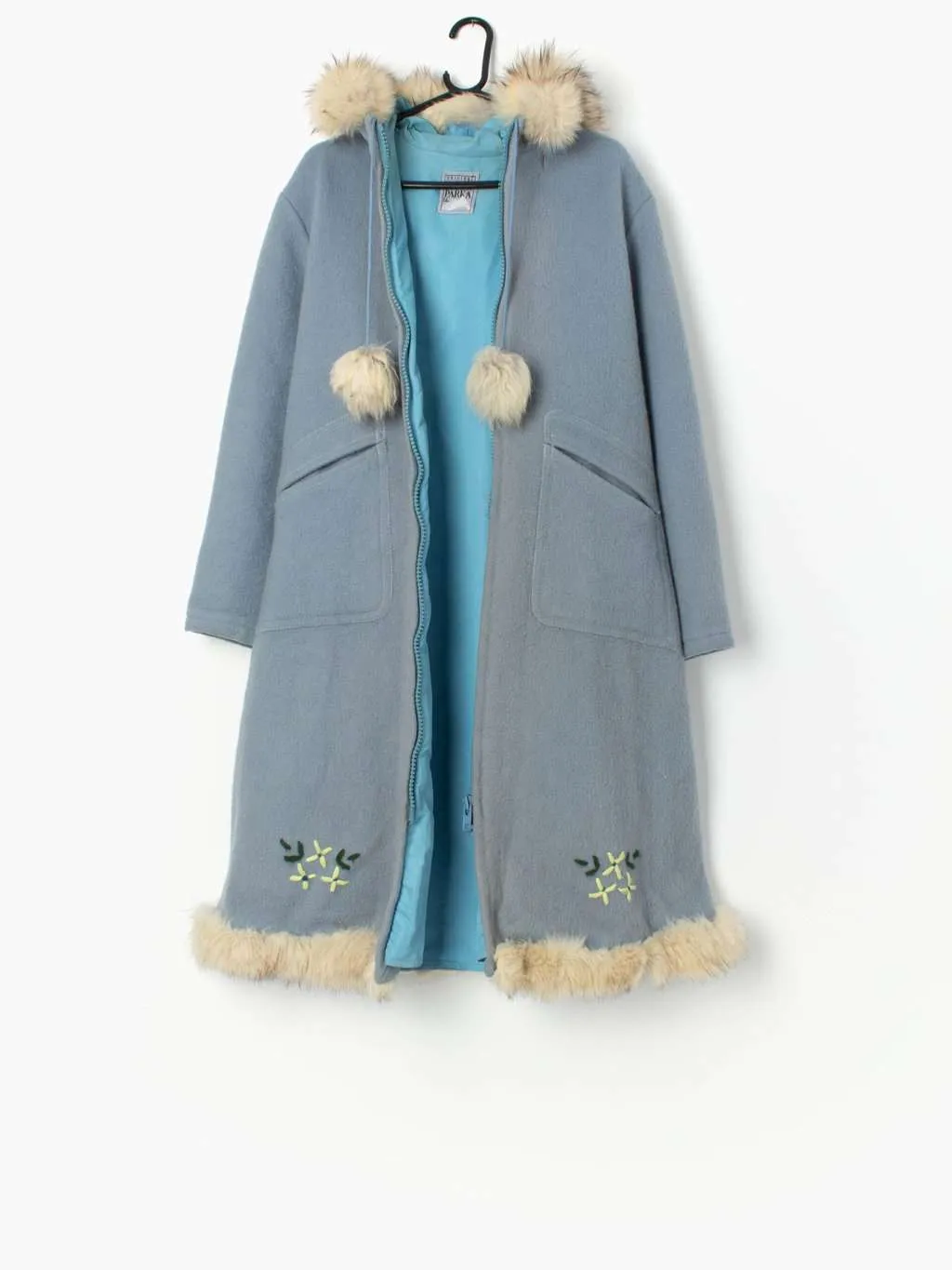 Vintage pale blue Inuit Original Yukon Parka with fur trim – Medium