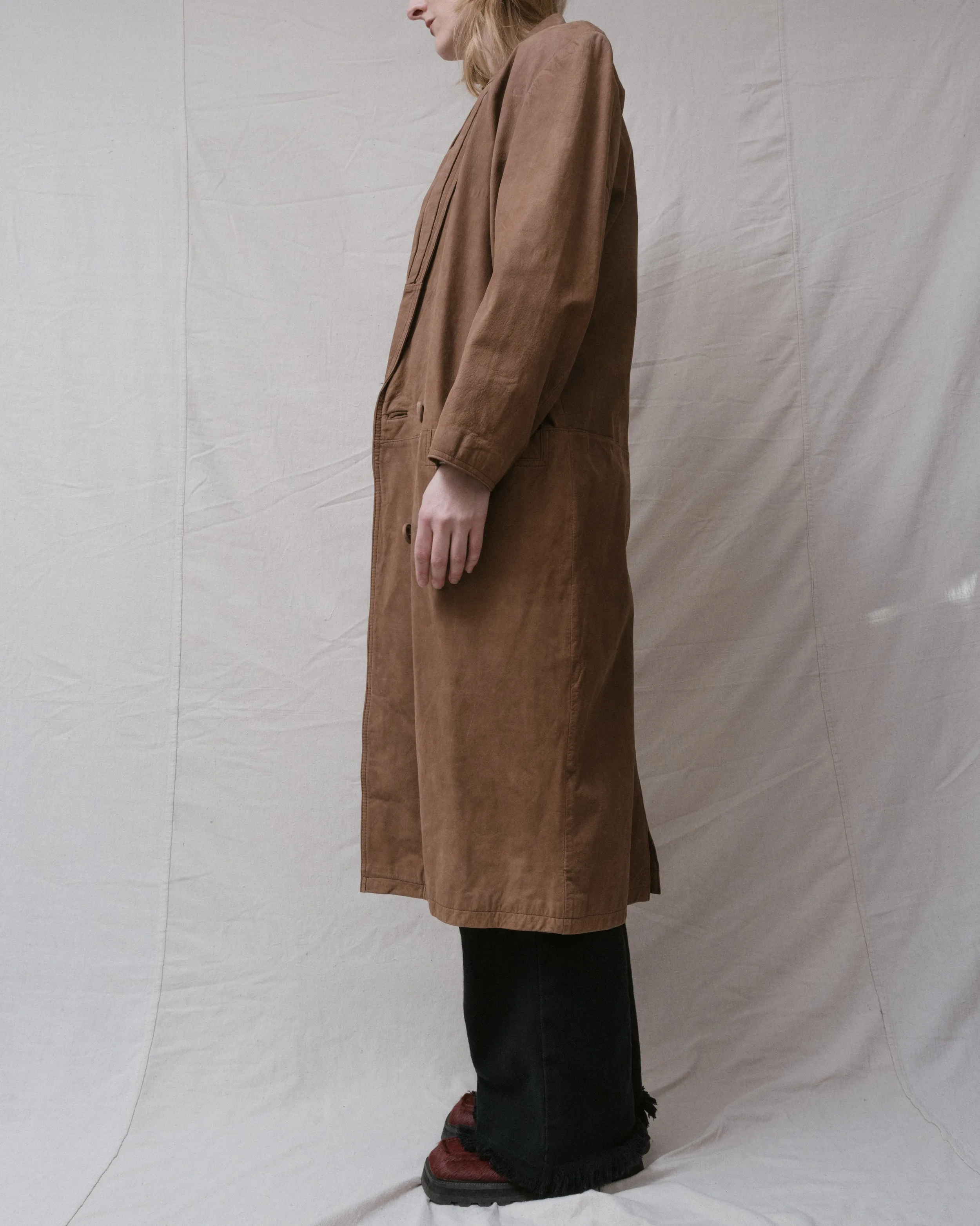 Vintage Tan Leather Coat (S/M)