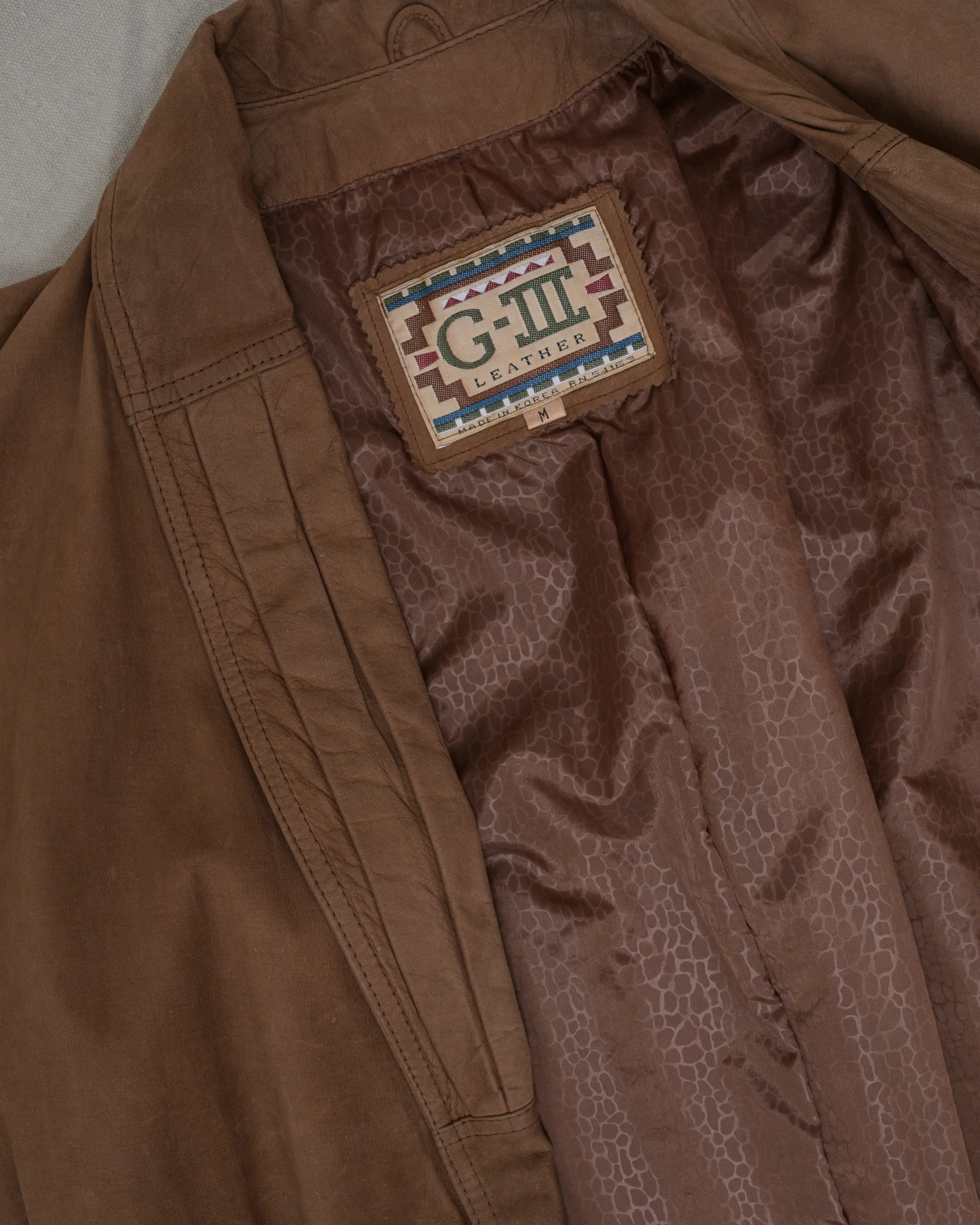 Vintage Tan Leather Coat (S/M)