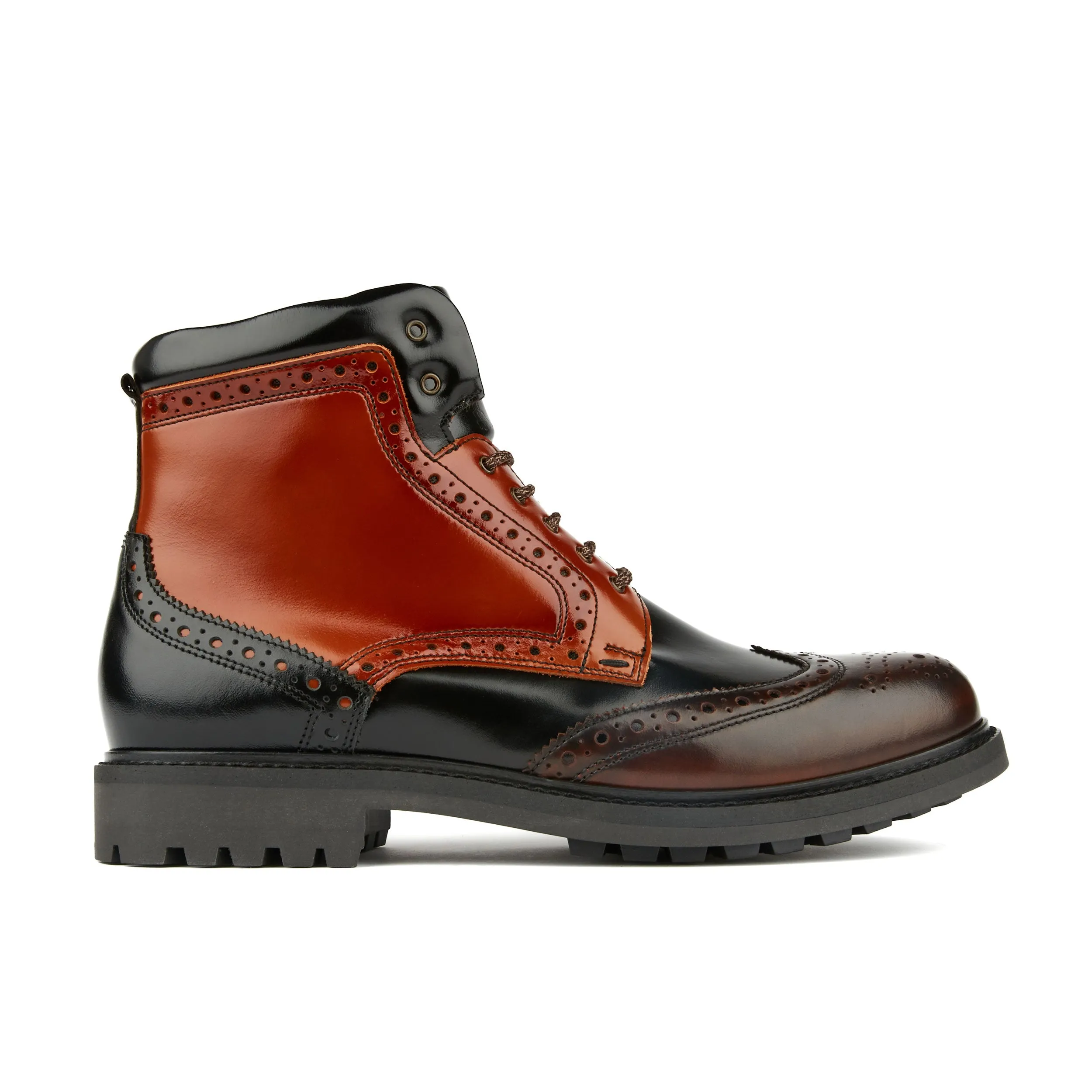 WANDERER BLACK BROWN - Men's chunky combat style boot in black and brown leather