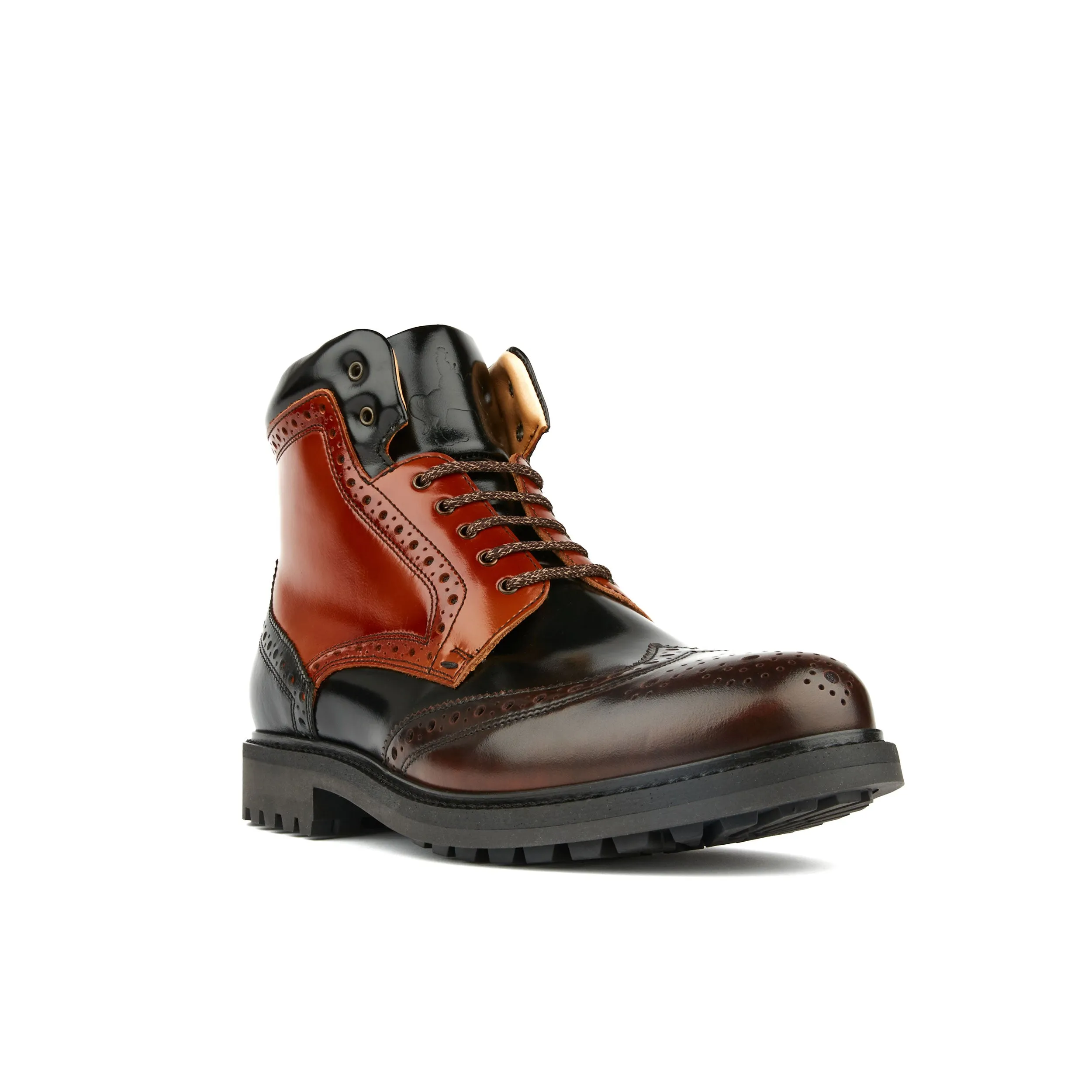 WANDERER BLACK BROWN - Men's chunky combat style boot in black and brown leather