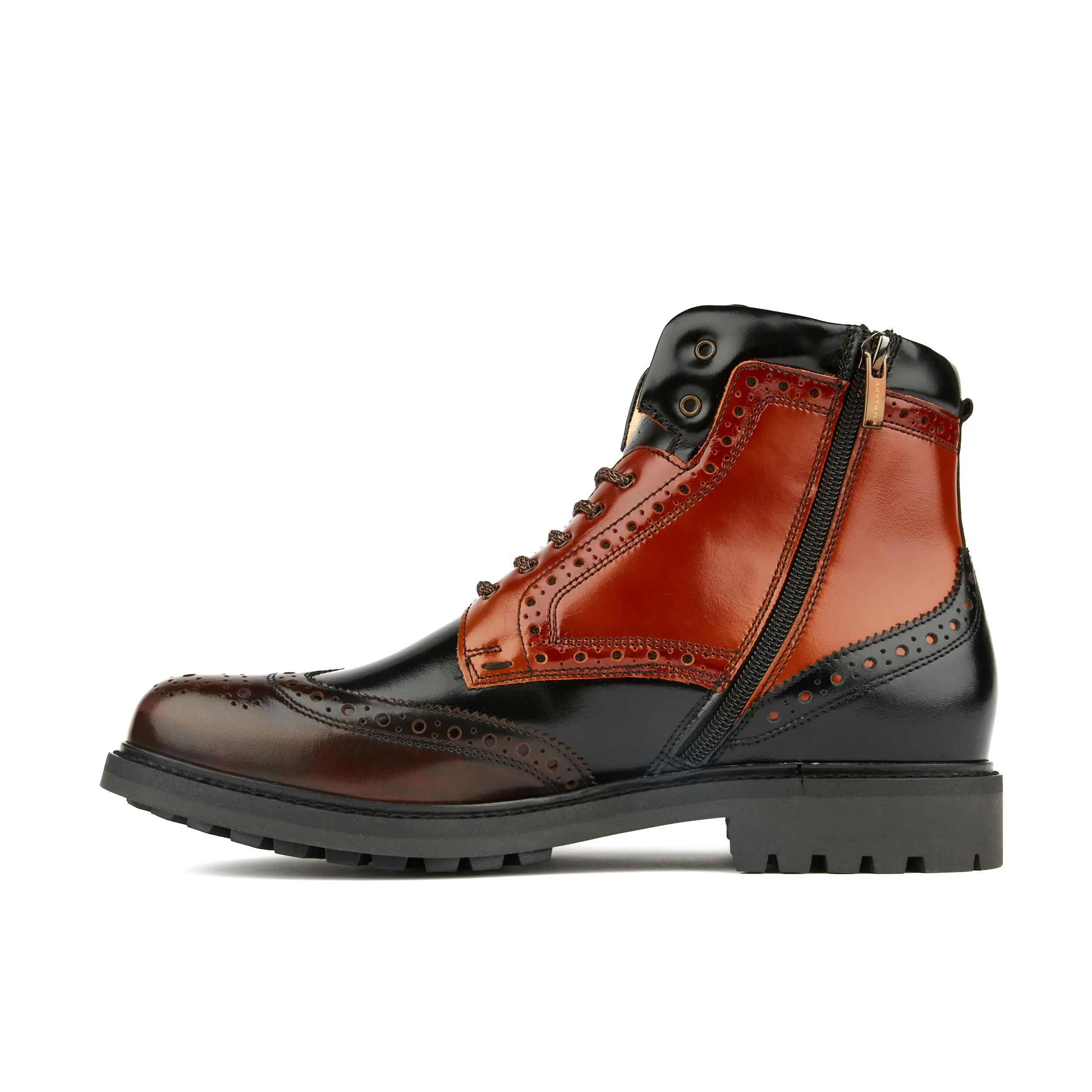 WANDERER BLACK BROWN - Men's chunky combat style boot in black and brown leather