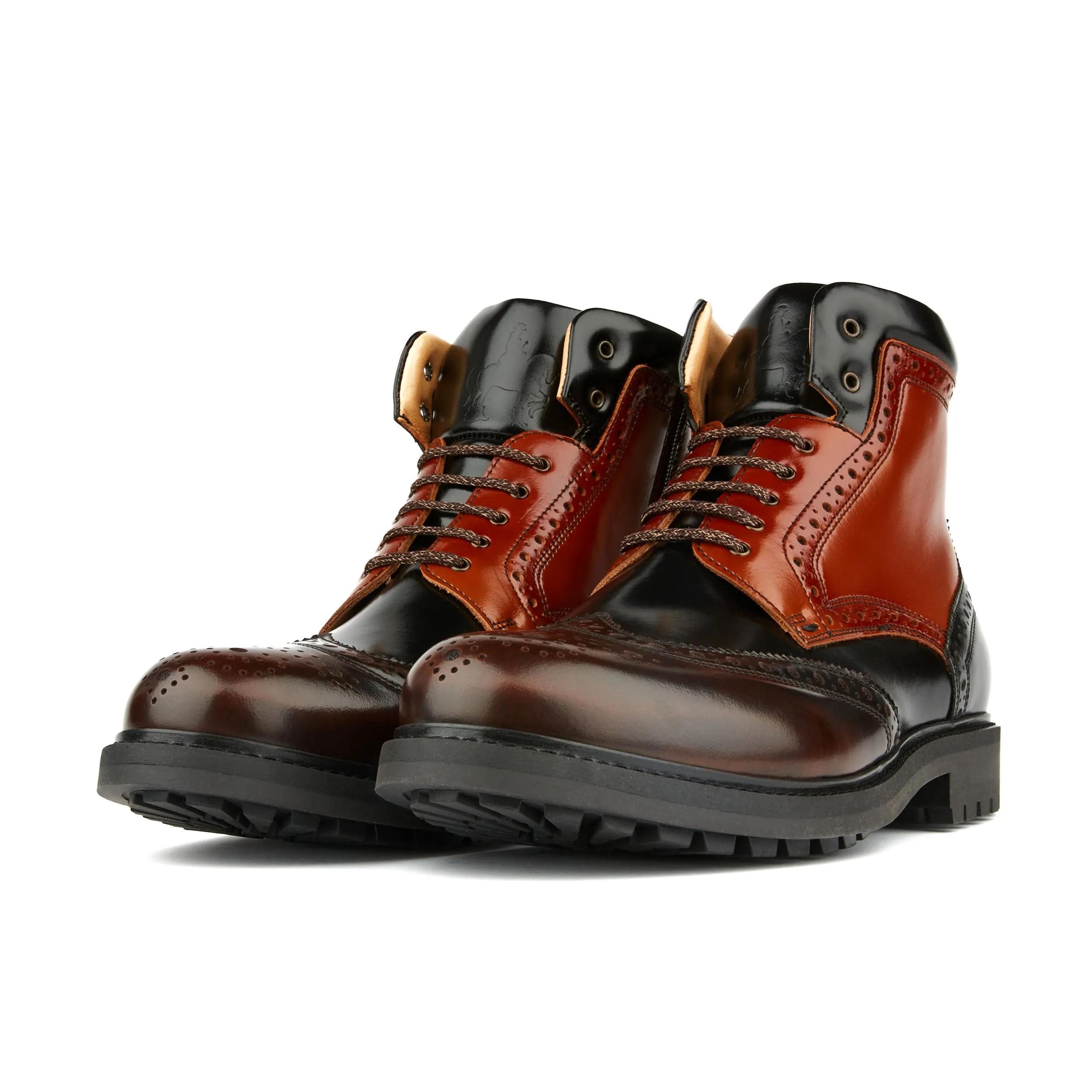 WANDERER BLACK BROWN - Men's chunky combat style boot in black and brown leather