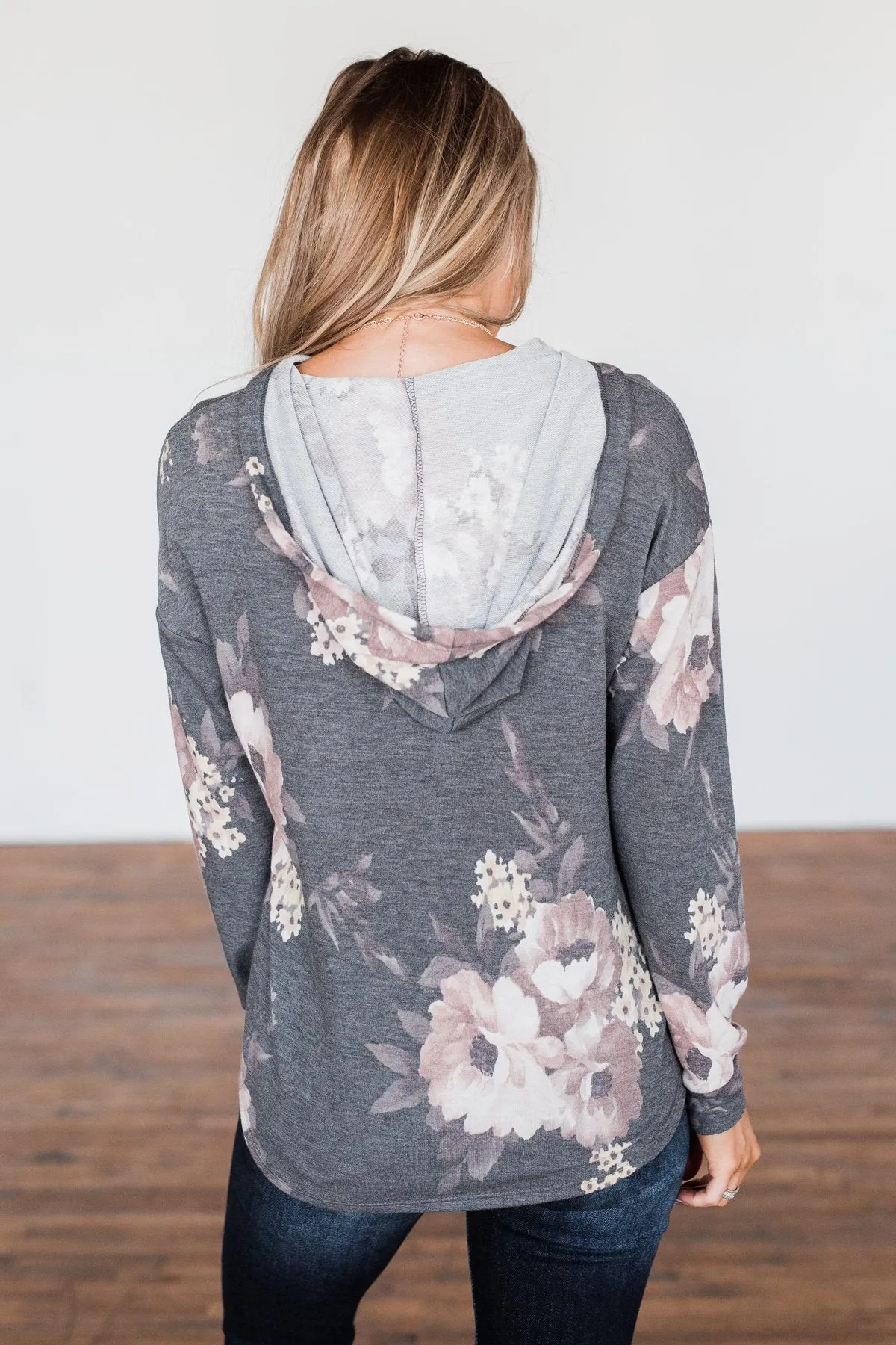 Well Wishes Floral Hoodie- Charcoal