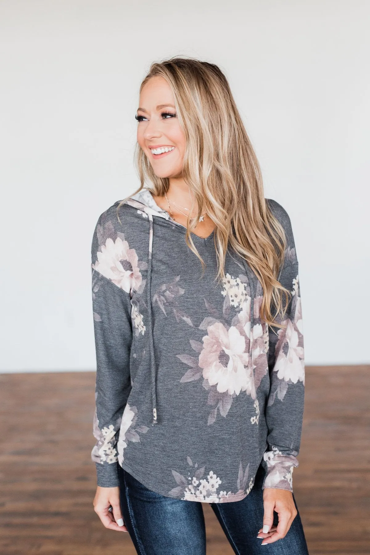 Well Wishes Floral Hoodie- Charcoal