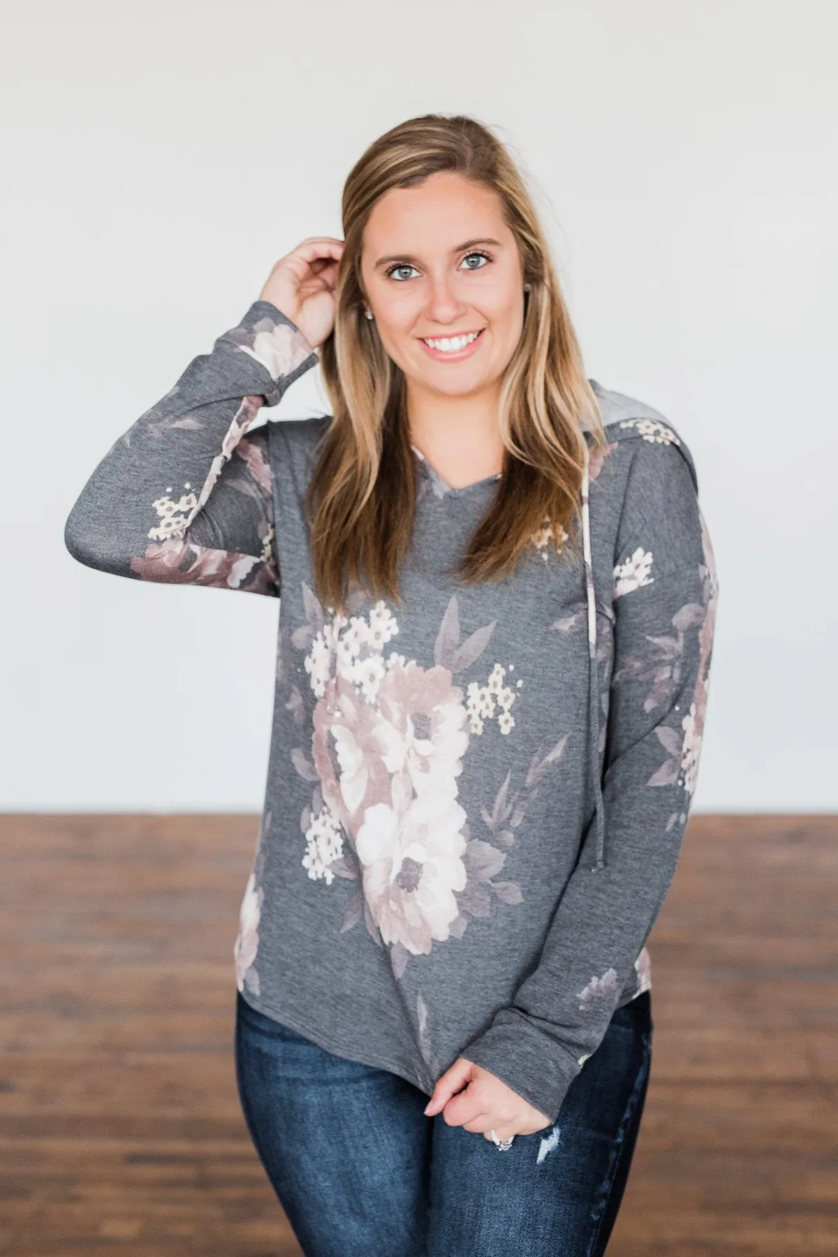 Well Wishes Floral Hoodie- Charcoal