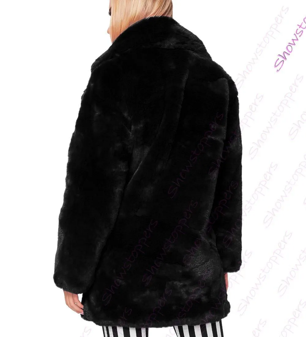 Womens Faux Fur Coat Black Brown Long Jacket Size 10 12 14 16