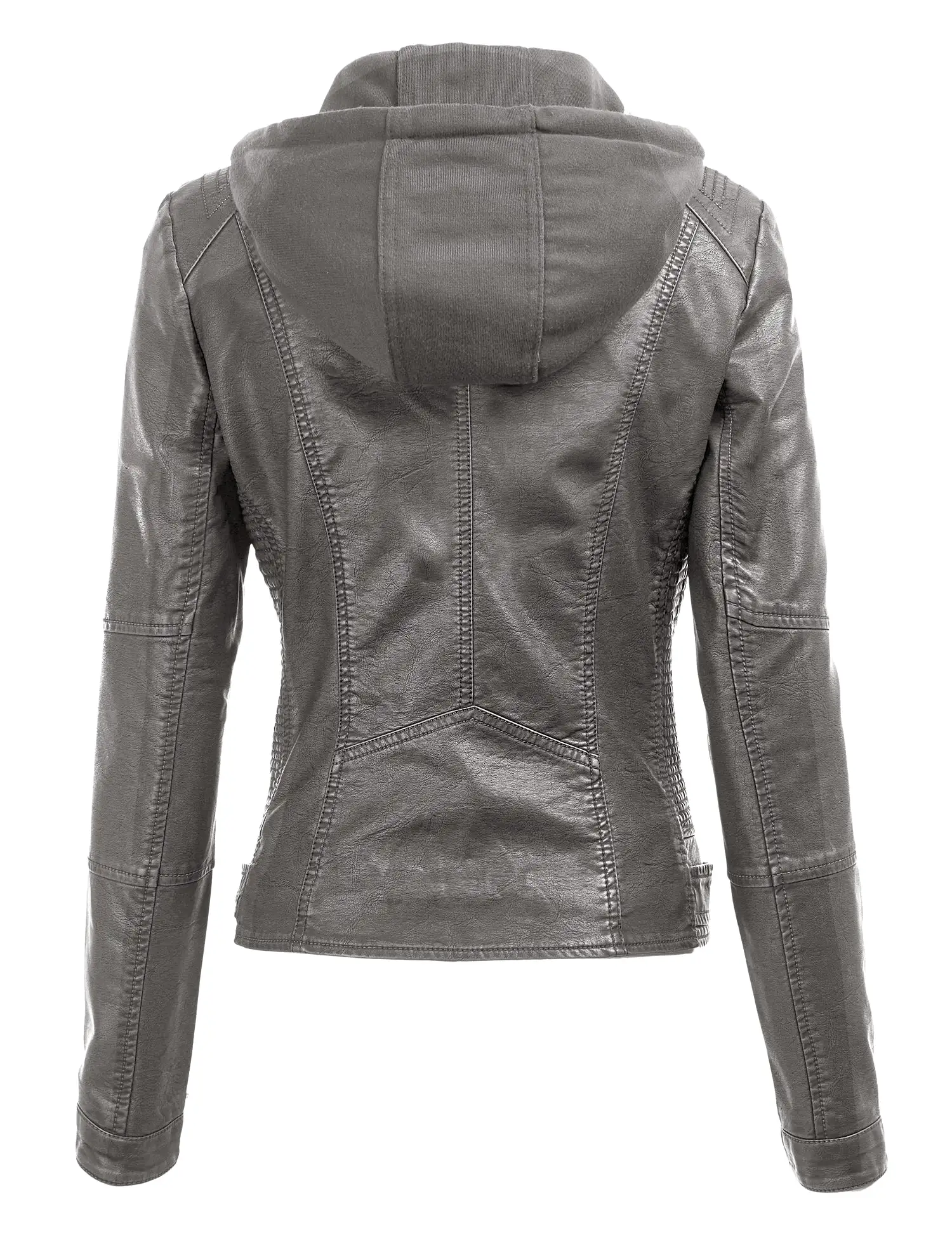 Womens Faux Leather Motorcycle Jacket with Hoodie