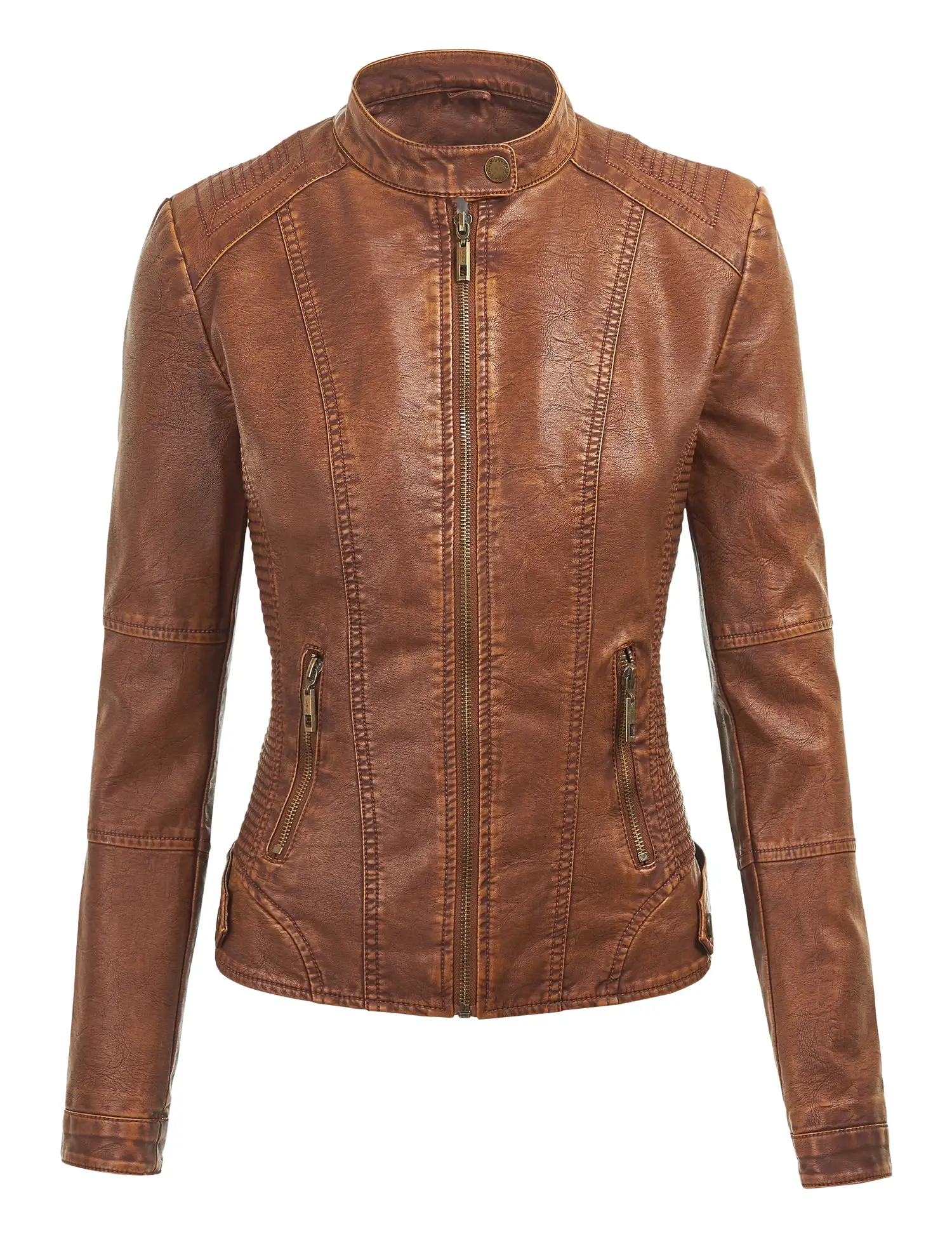 Womens Faux Leather Motorcycle Jacket with Hoodie