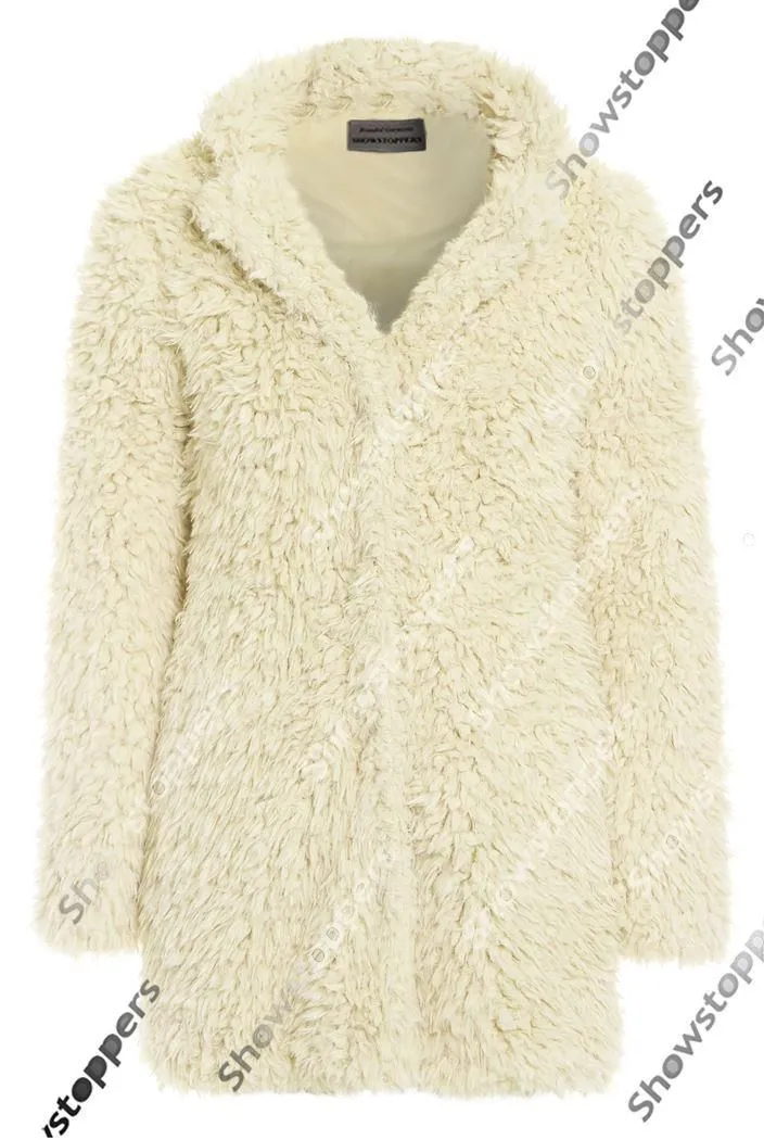 Womens Teddy Faux Fur Coat Pink Cream Long Jacket Size 8 10 12 14 16