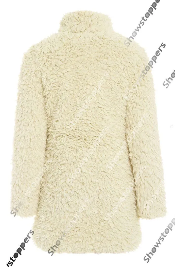 Womens Teddy Faux Fur Coat Pink Cream Long Jacket Size 8 10 12 14 16