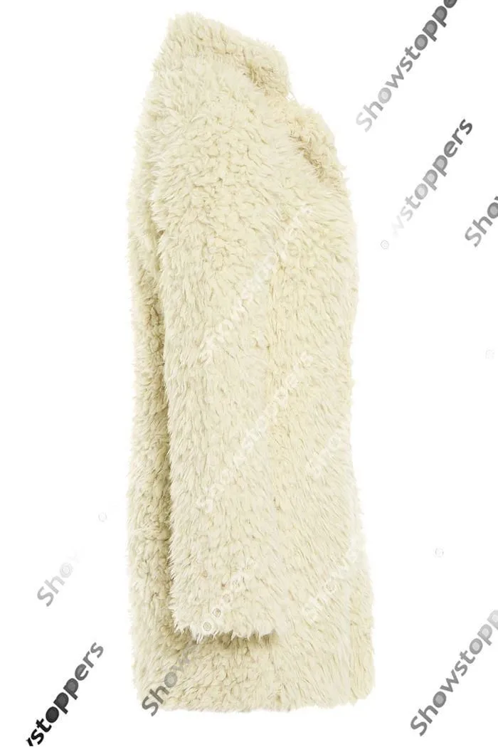 Womens Teddy Faux Fur Coat Pink Cream Long Jacket Size 8 10 12 14 16