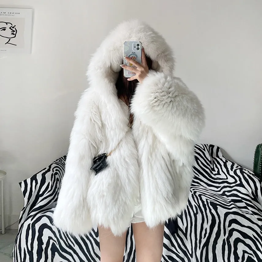 Women's Winter Casual Genuine Natural Raccoon Fur Short Thick Jacket