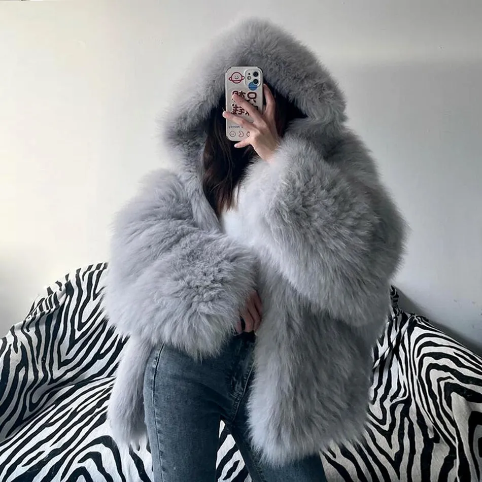 Women's Winter Casual Genuine Natural Raccoon Fur Short Thick Jacket