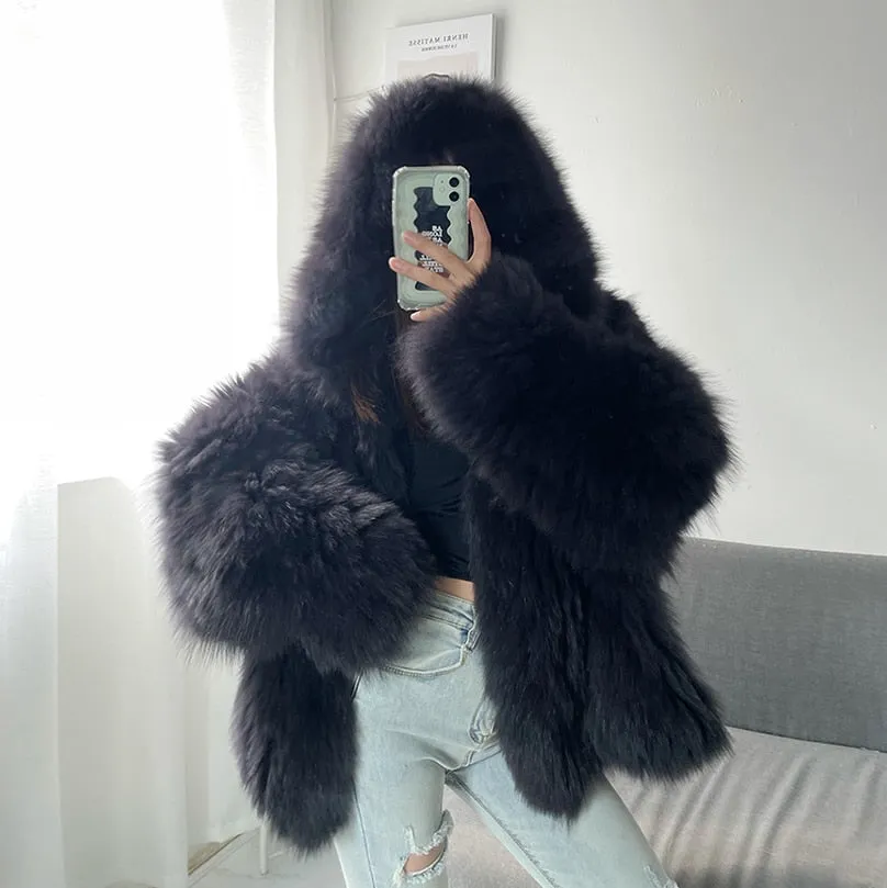 Women's Winter Casual Genuine Natural Raccoon Fur Short Thick Jacket