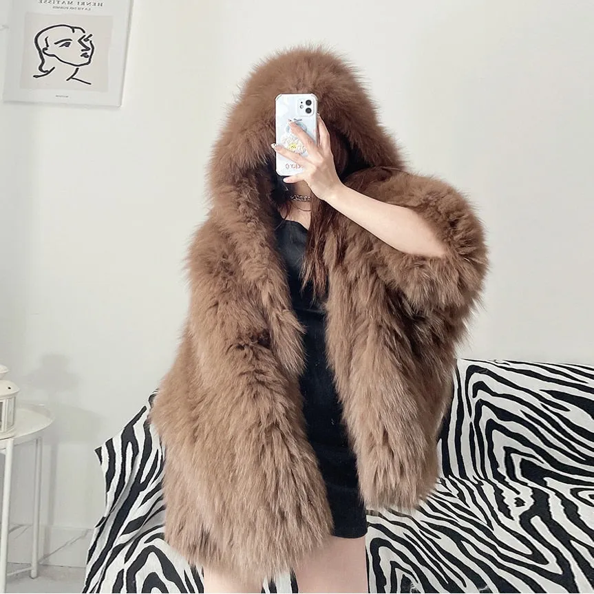 Women's Winter Casual Genuine Natural Raccoon Fur Short Thick Jacket