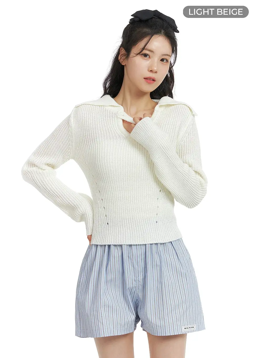 Wool Blend Unbalanced Neck Knit Collar Sweater OM420